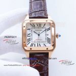 AAA replica Cartier Santos rose gold case Swiss mechanical leather strap watch 